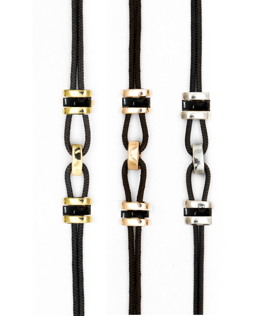 Parachute cord bracelet accented with gold and sustainable horn links. Unisex, refined, and waterproof—precious yet made to be worn every day.