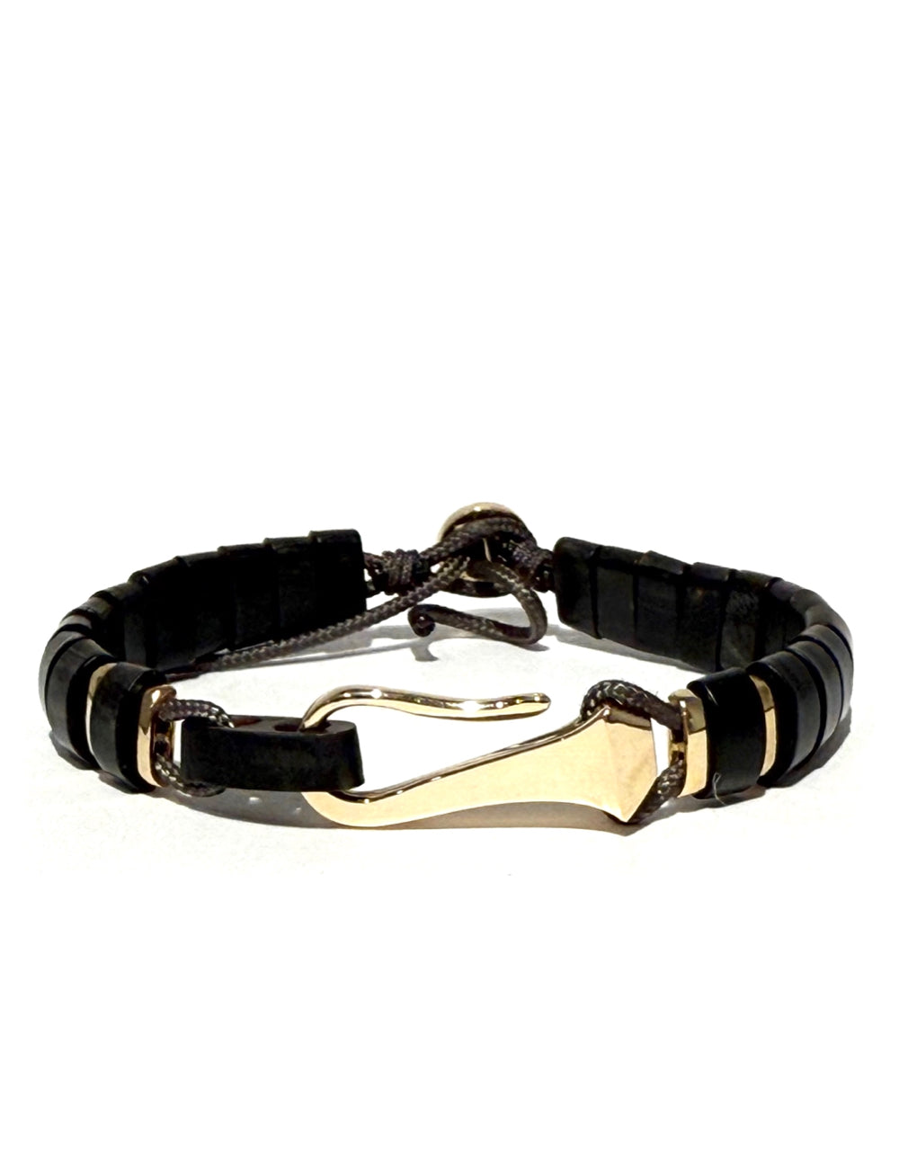 Handmade horn link bracelet with yellow gold hook, waterproof jewelry by ZADEH New York