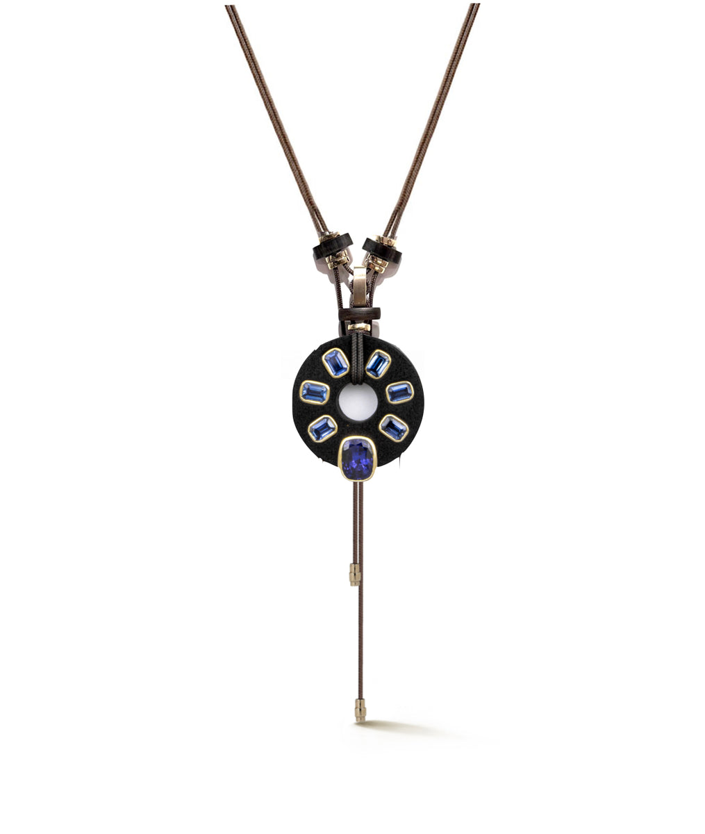 Camila | Bespoke Hand-Carved Ebony &amp; Sapphire Pendant