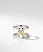 Architectural sterling silver band with 18k yellow gold screw detail - Celine Ring by ZADEH NY