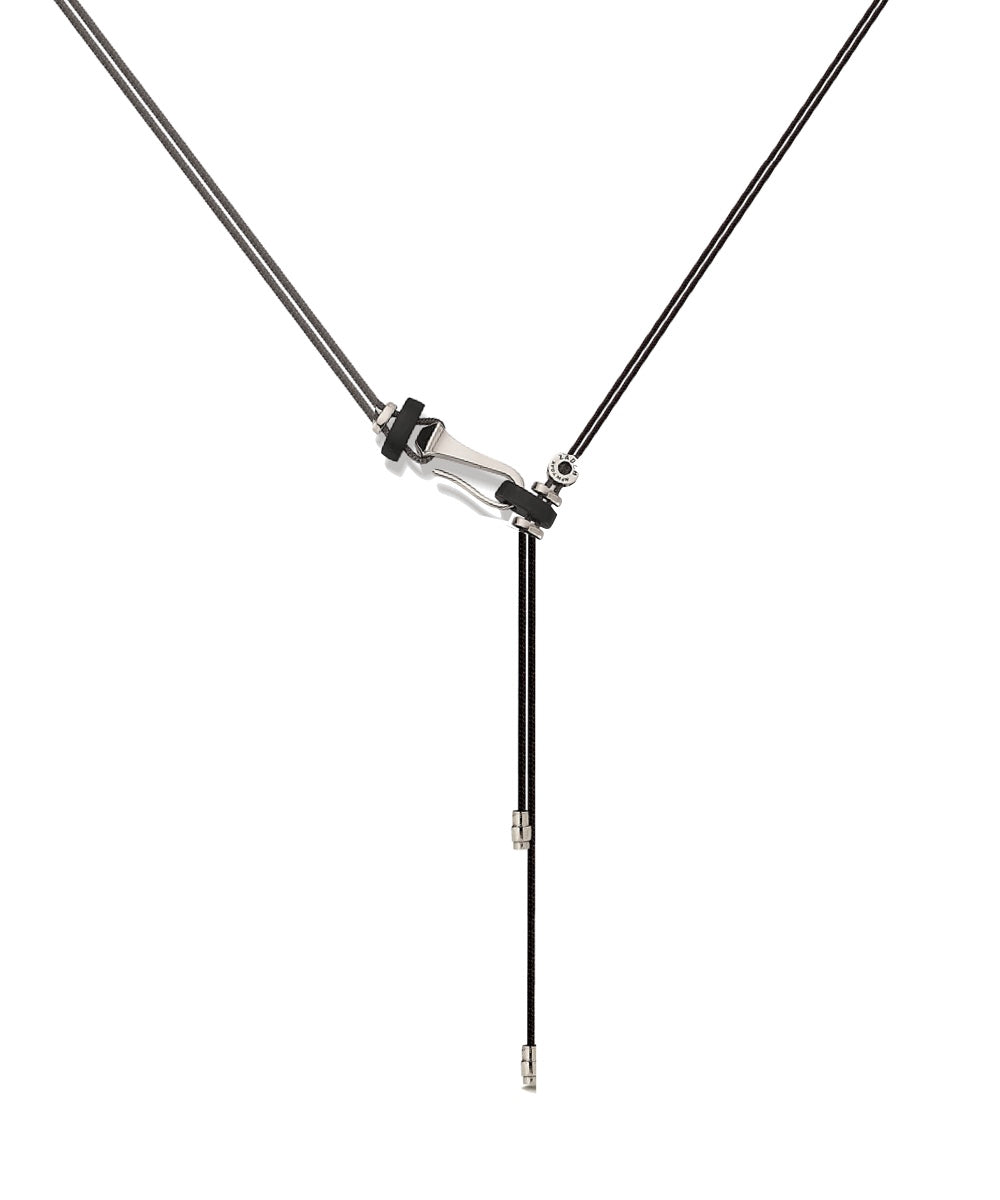Clou Pendant by ZADEH NY. A minimalist sterling silver hook on an adjustable parachute cord. Handcrafted luxury jewelry designed for everyday wear.