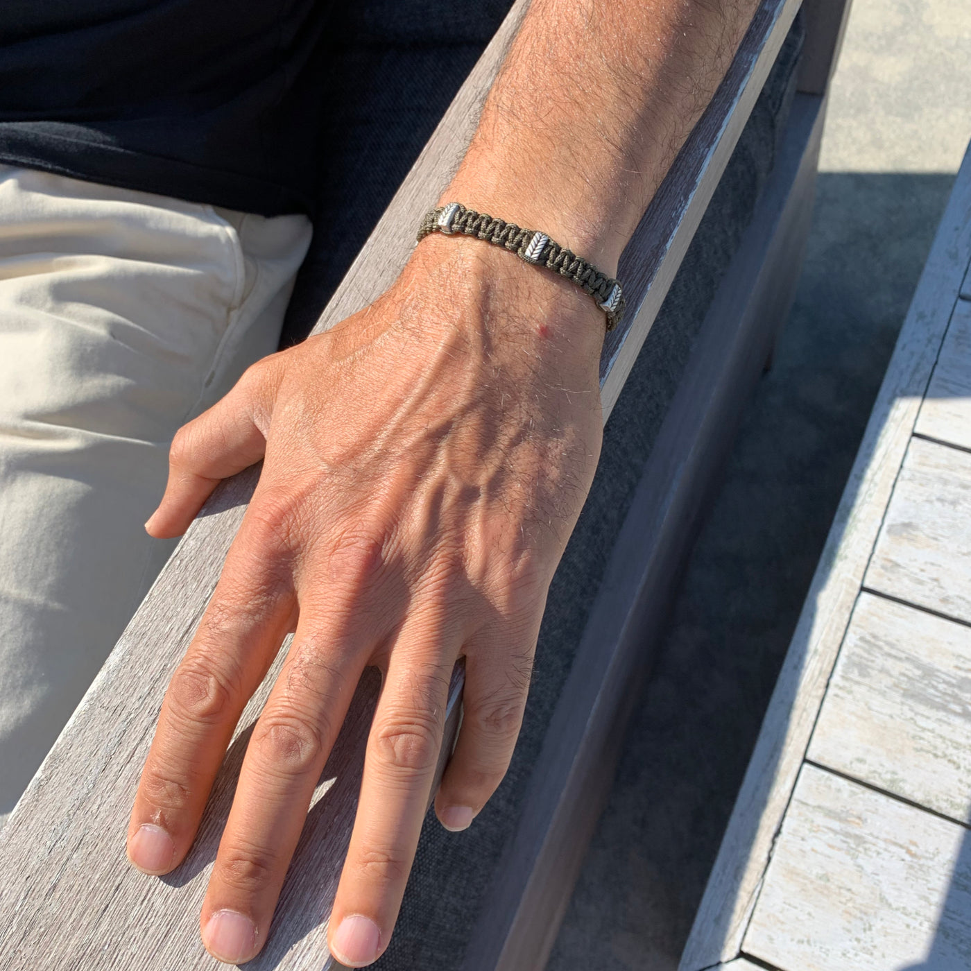 Leandro: Macrame Bracelet with Sterling Silver Braided Inserts
