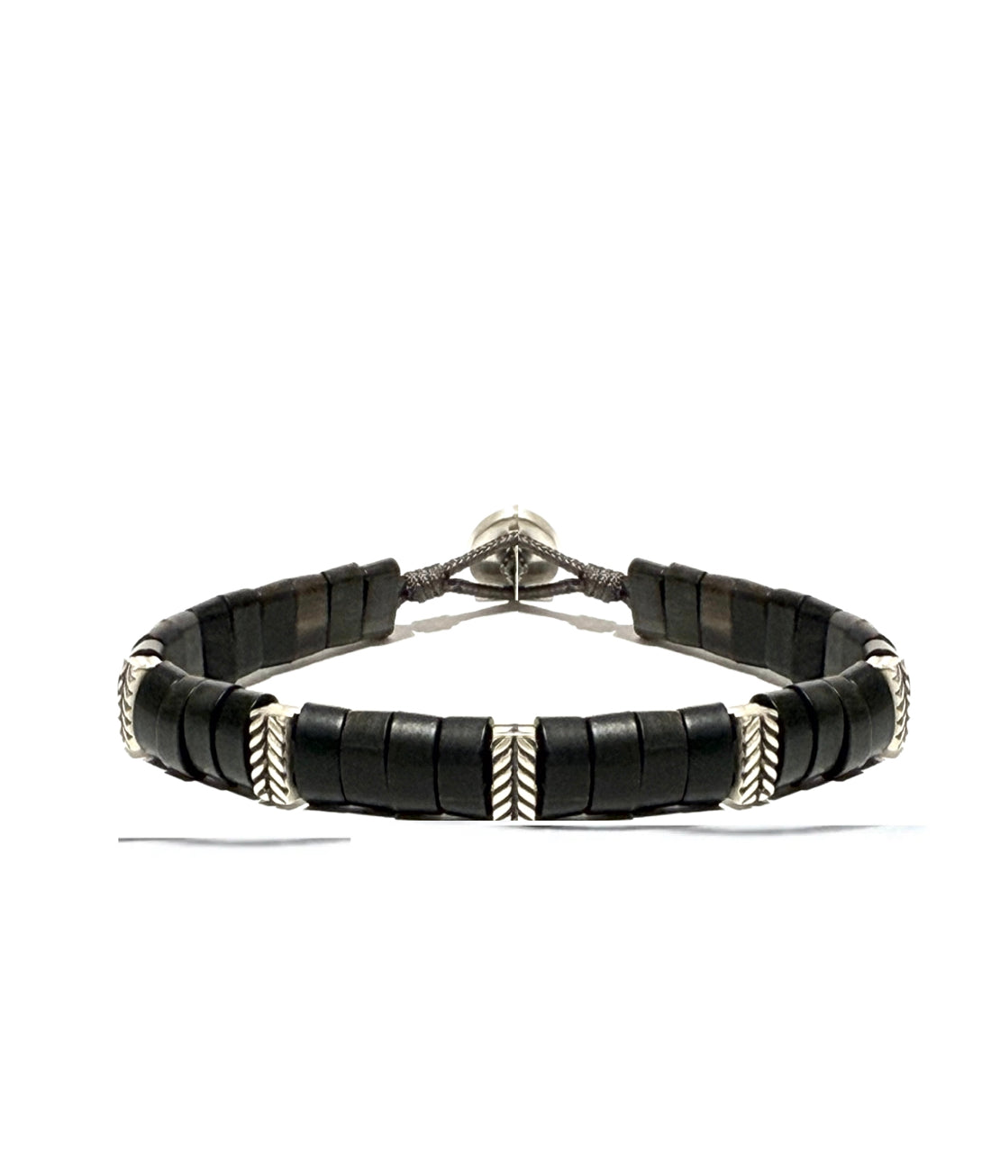 Rugged men’s bracelet with sterling silver and buffalo horn links. 