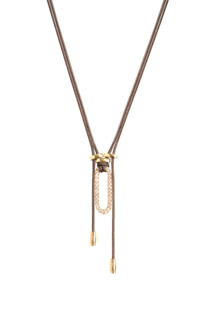 Niru Pendant – 18kt gold oval link pendant with diamonds on gray parachute cord, handmade women’s jewelry by ZADEH