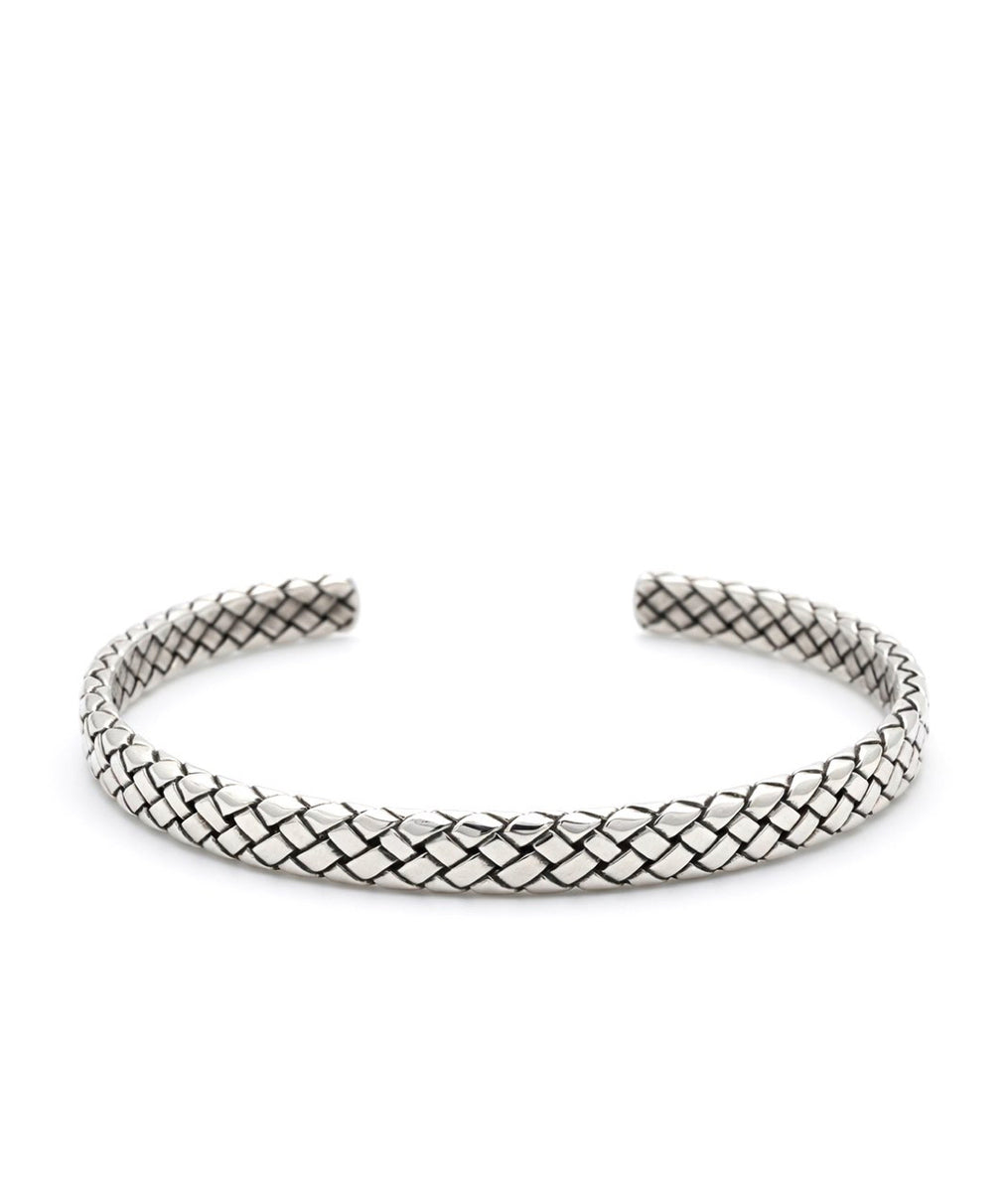Rugged Silver Braided Cuff On a white background