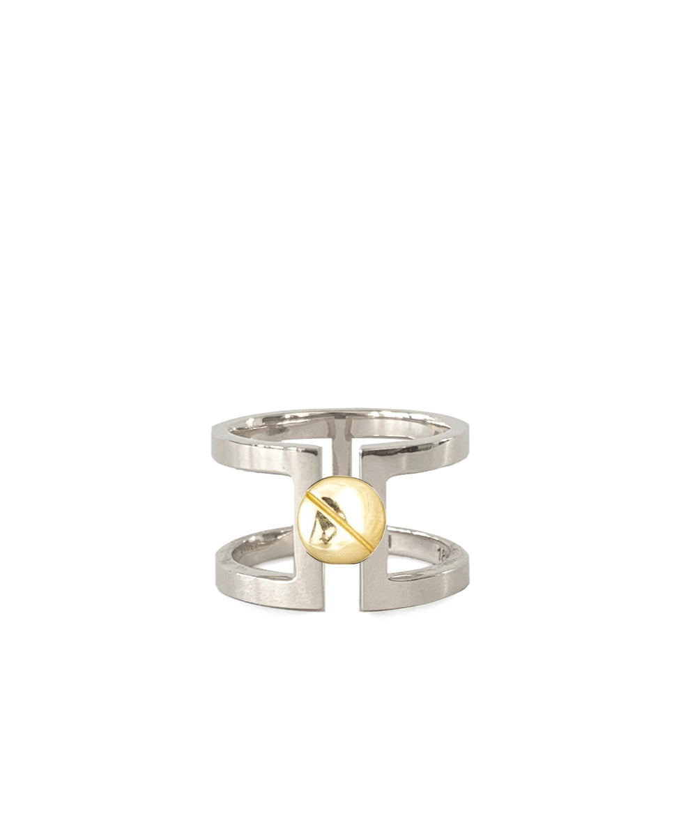 The Celine Ring combines high-polish sterling silver with an 18k gold accent