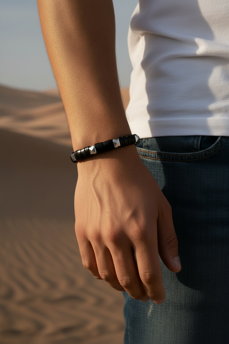 Capri Horn Sterling Silver bracelet on man's wrist