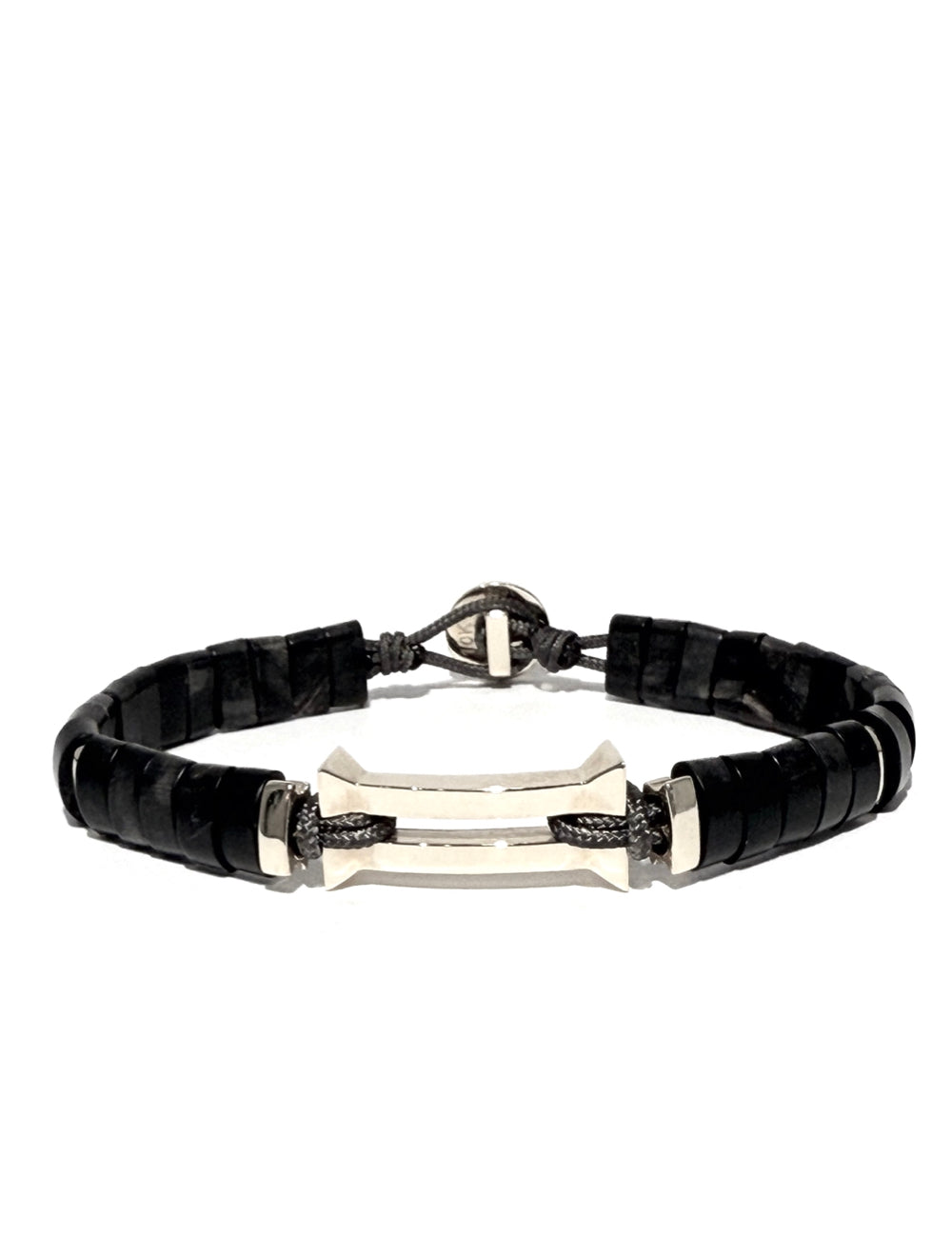 Kenzo men’s bracelet featuring an inverted pyramid in polished white gold with hand-cut horn links, designed for a timeless, masculine, and sophisticated look.