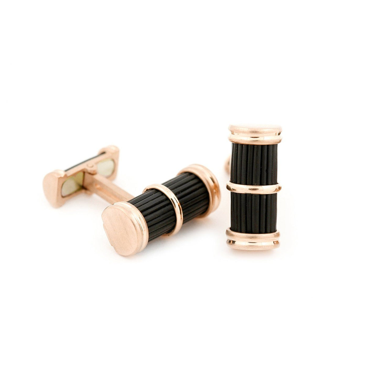 barrel rose gold buffalo horn cufflinks
