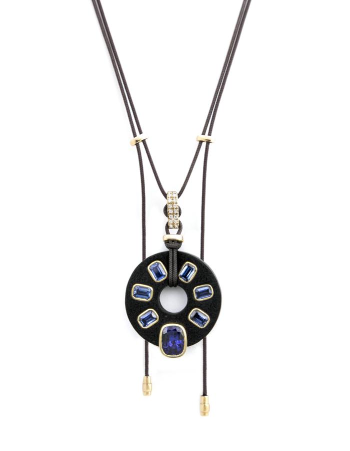 Camila | Bespoke Hand-Carved Ebony &amp; Sapphire Pendant