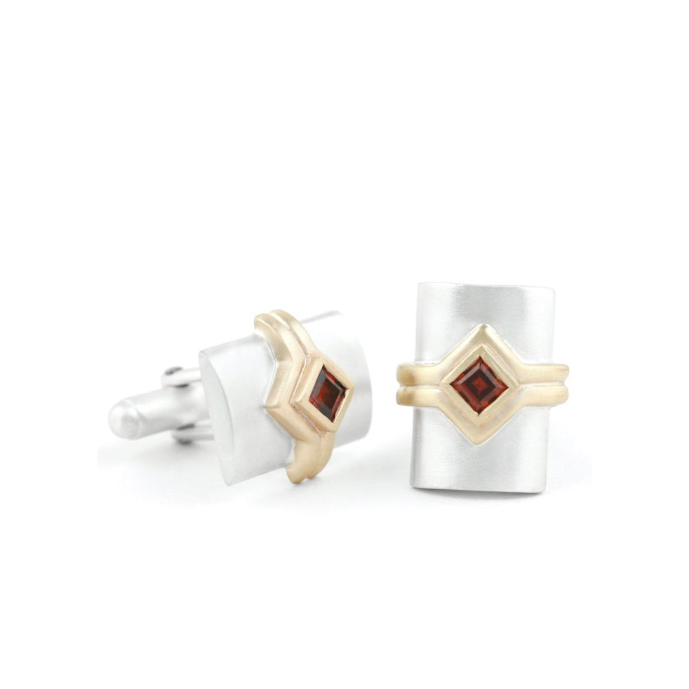 gold and silver cufflinks with garnet