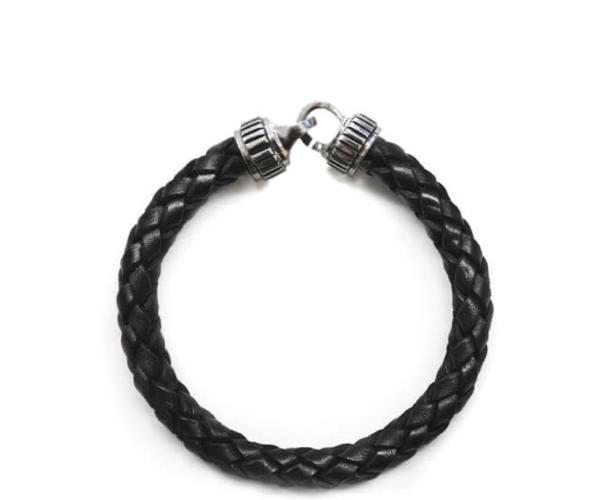 Theo Bracelet leather cord with ribbed end caps Zadeh NY Black 6'' 