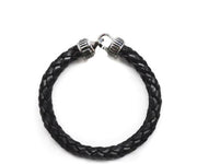 Theo Bracelet leather cord with ribbed end caps Zadeh NY Black 6'' 